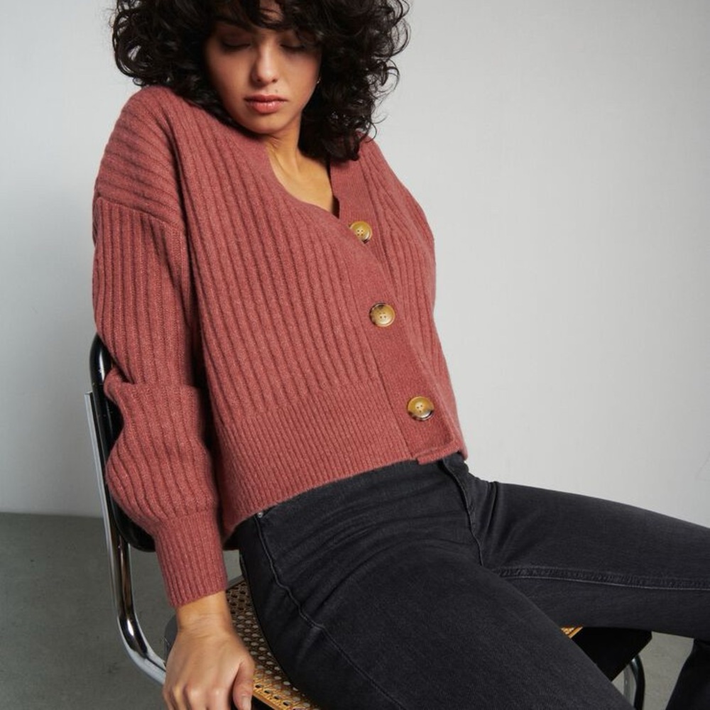 Dynamite Women’s Pink/Brown Cardigan, XX Small, Cozy Knit, Button Front